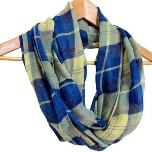 Plaid Blue Yellow Red Lightweight Preppy Infinity Loop Scarf